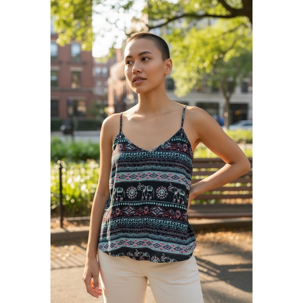 Hollister Boho Elephant Print Spaghetti Strap Tank Top Women's Size Small